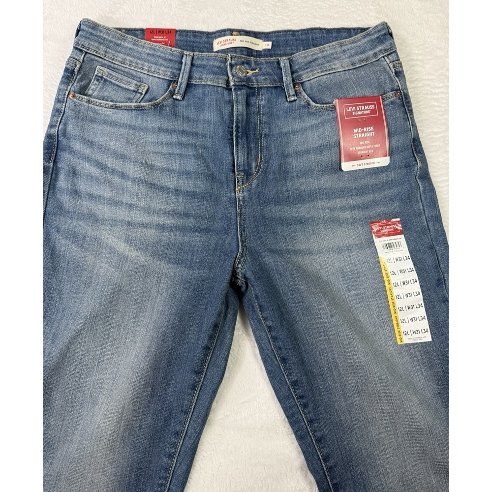 Levi Signature Jeans Women Midrise Straight Simply Stretch NWT 12L 31X34